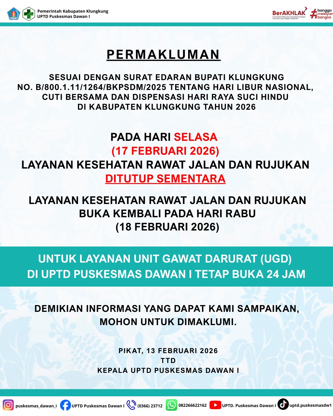 Pengumuman Terkait Cuti Bersama dan Hari Libur Nasional