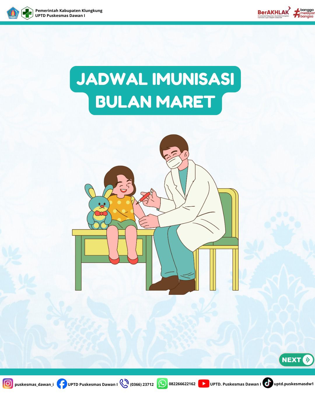 Jadwal pelayanan imunisasi di bulan Maret 2026