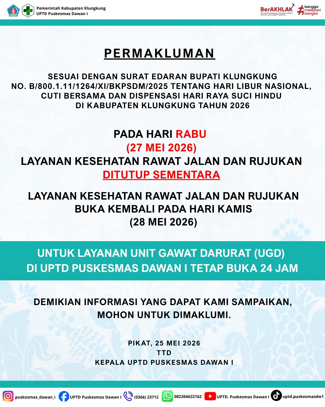 Pengumuman Terkait Hari Libur Nasional