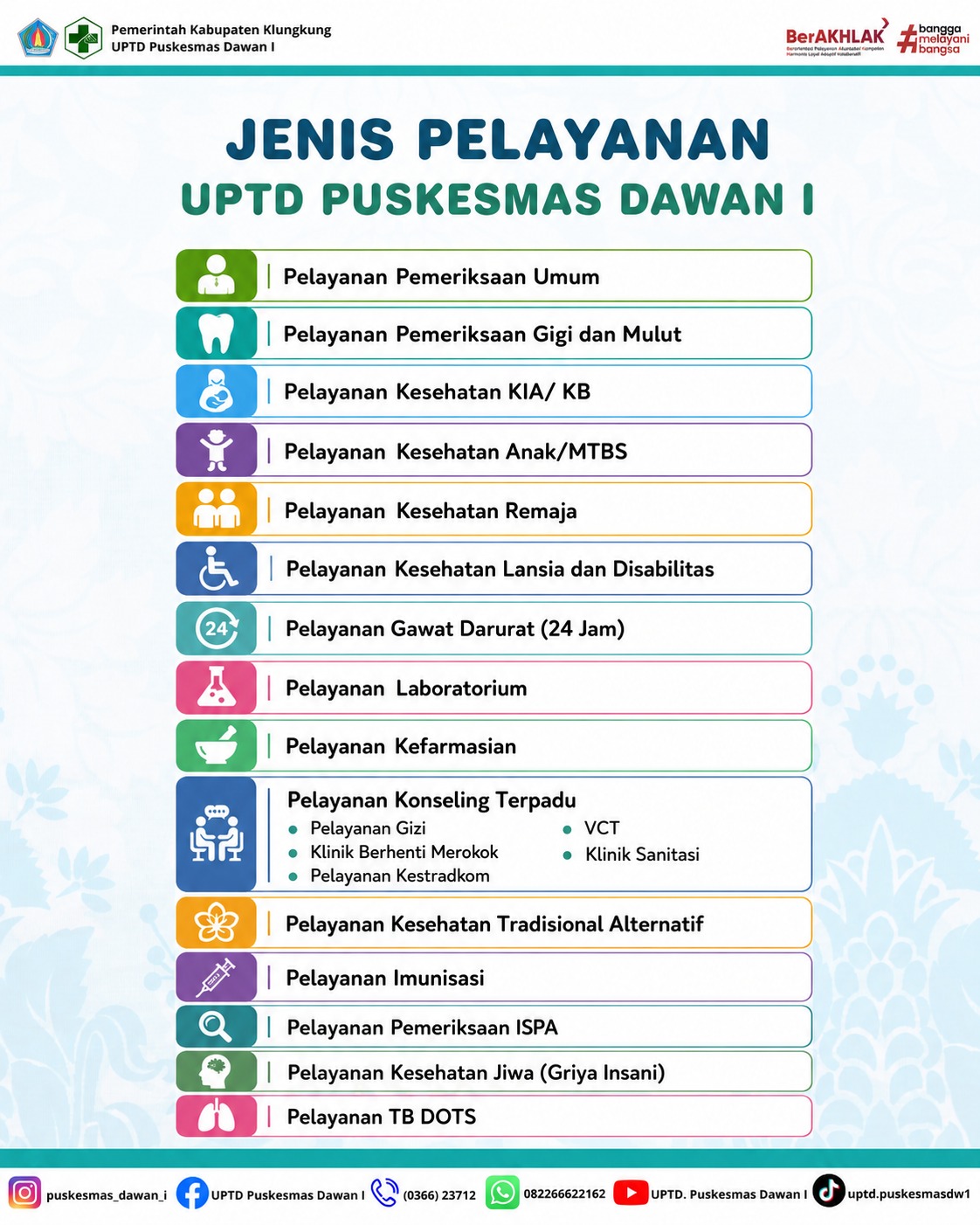Jenis Pelayanan Rawat Jalan/Rujukan Serta Layanan Konseling di UPTD Puskesmas Dawan I