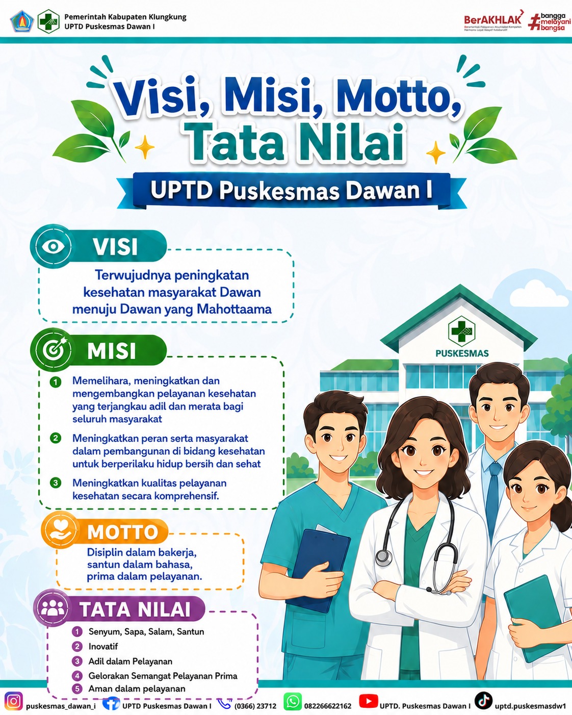 Visi, Misi, Motto dan Tata Nilai pelayanan kami di UPTD Puskesmas Dawan I